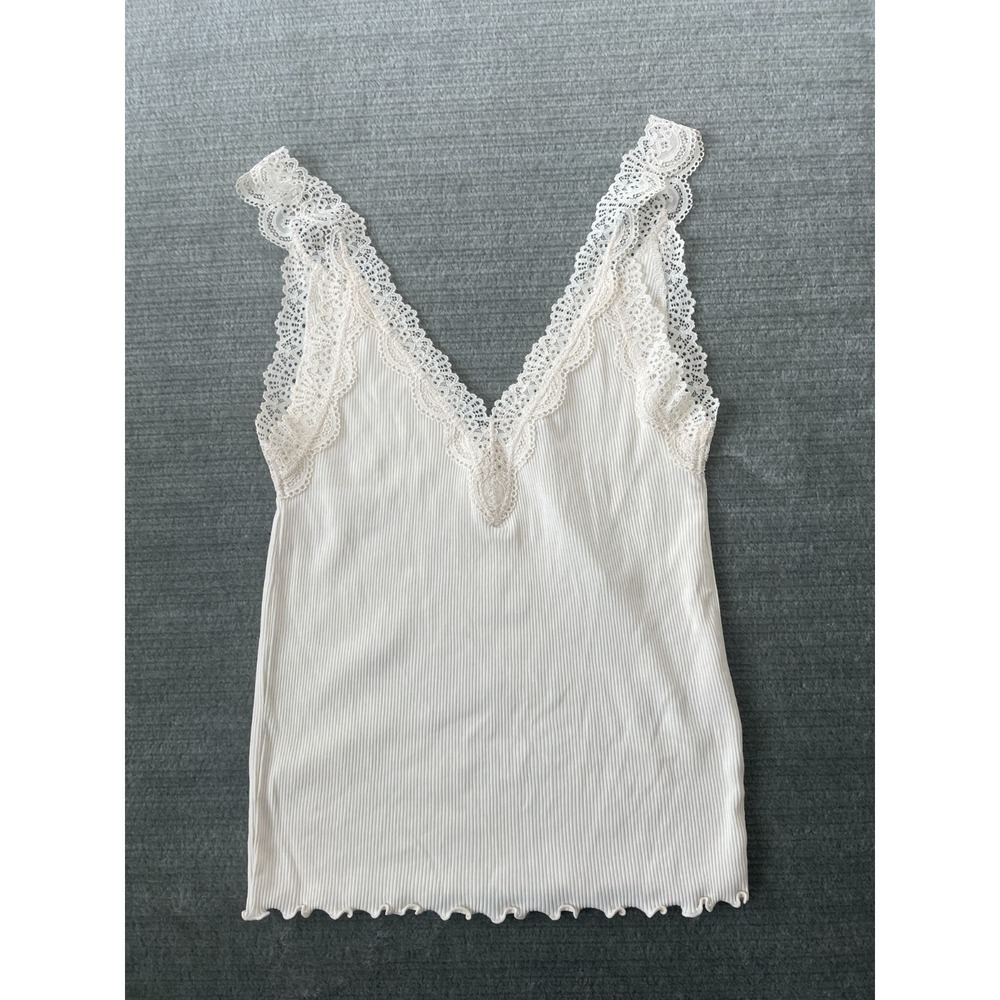 Madewell Tank Top Women XL Beige Lace Ribbed Knit V Neck Camisole Minimalist